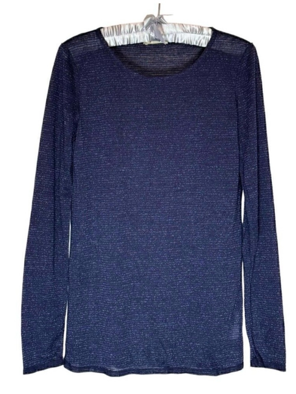 Martin Osa Sheer Metallic Top Sz M Long Sleeve Crewneck Navy Silver
